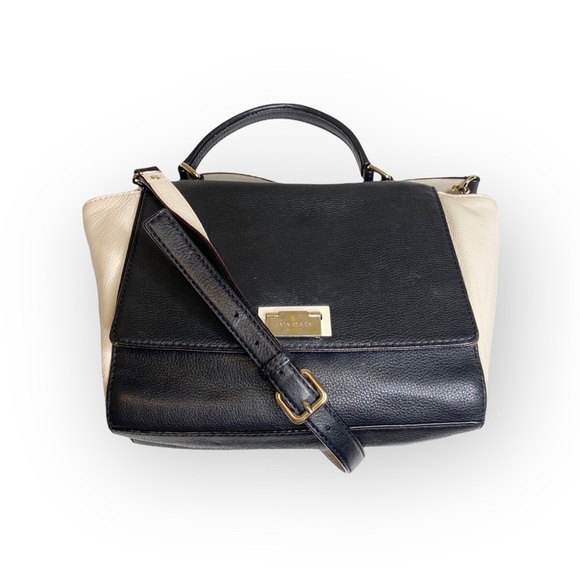 kate spade  Magnolia Park Large Colorblock Leather Satchel Bag  Black + Ivory - Picture 6 of 16